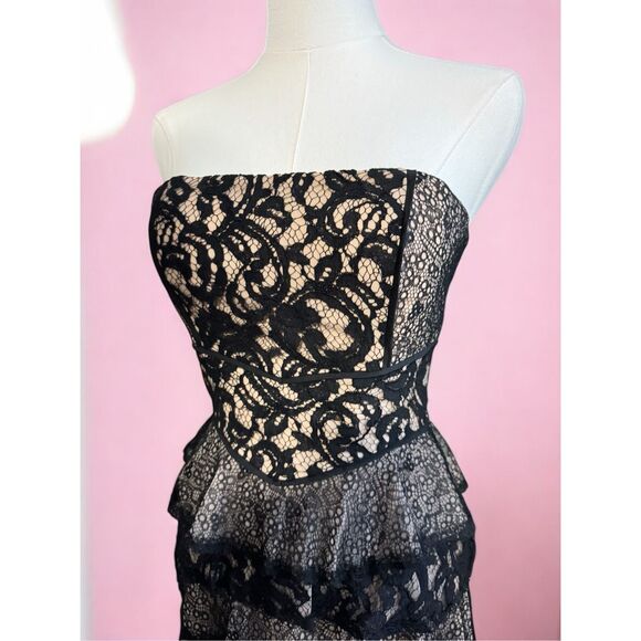 BCBGMaxAzria Black Tan Corset Ruffle Mini Dress Whimsigoth Girly Sz‎ 0 - Picture 2 of 8